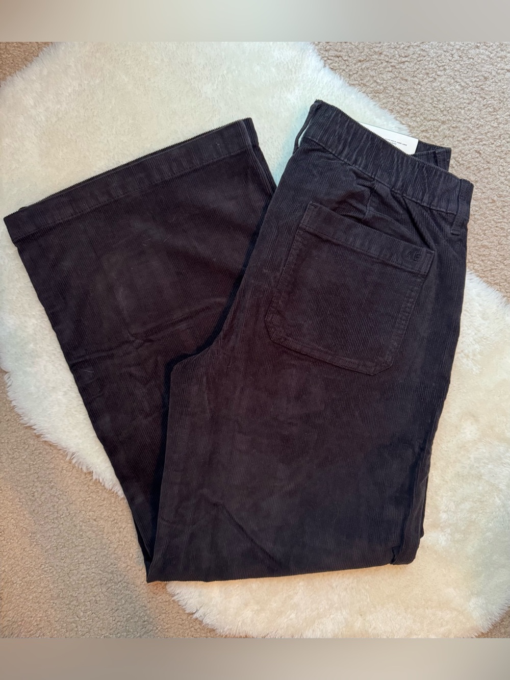 NWT AEO Women’s Low-Rise Baggy Wide Leg Stretch Corduroy Pants 6R Black